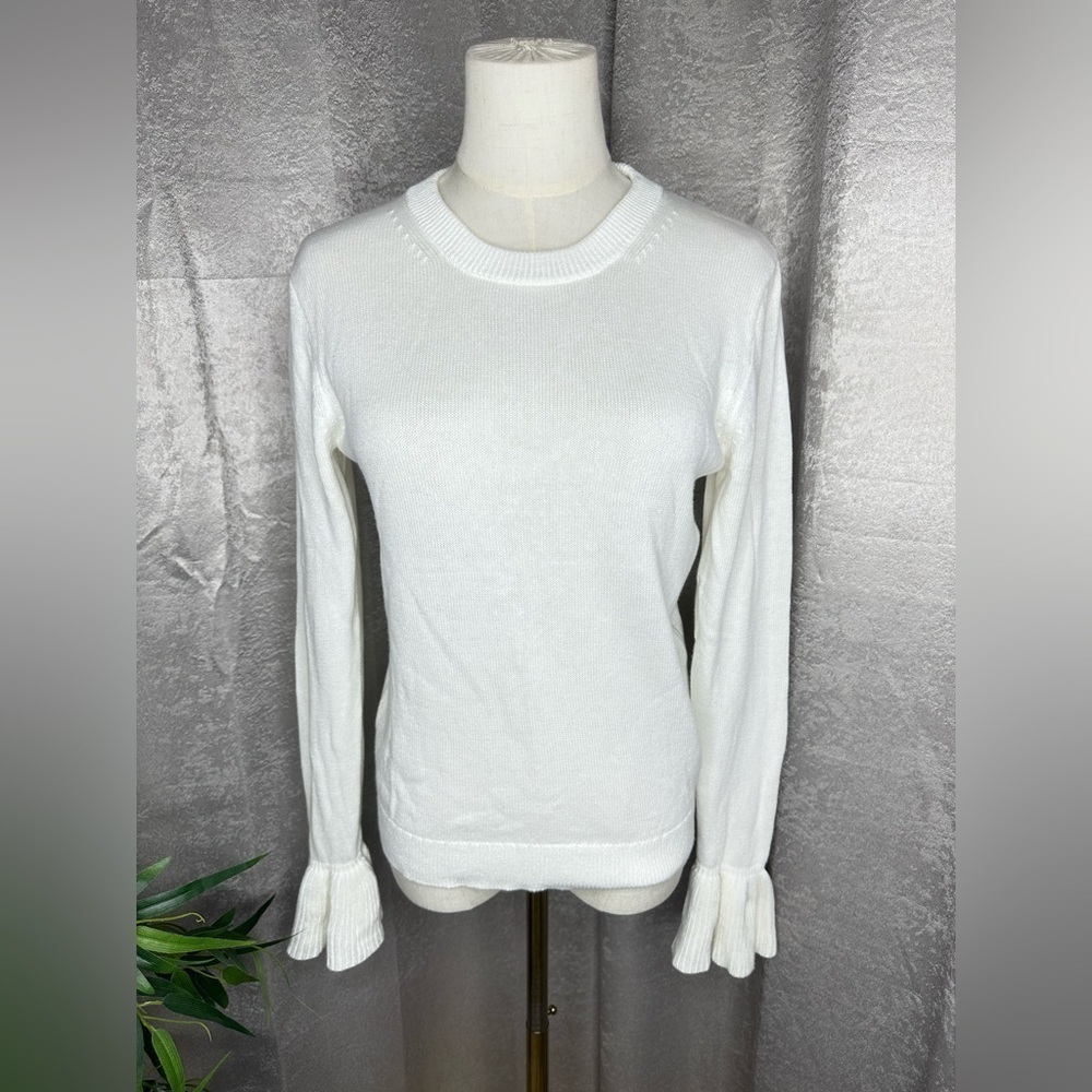 NEW J.Crew Women’s Crewneck Knit Flare Sleeve Sweater in White Sz Small
